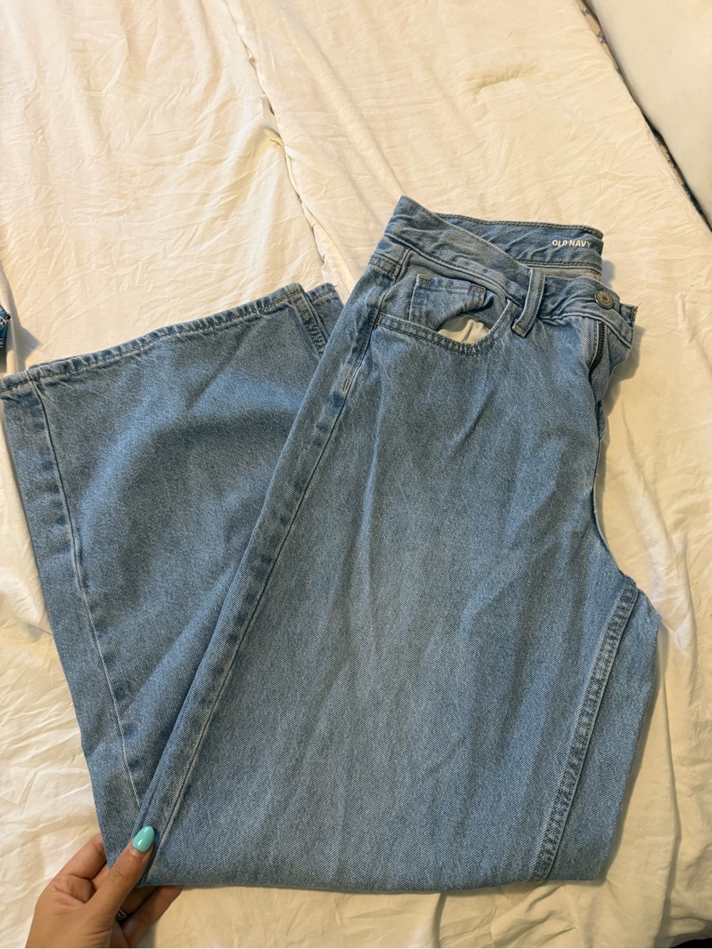 Old Navy Women's WOW Baggy Wide Leg Light Blue High-Rise Straight Jeans